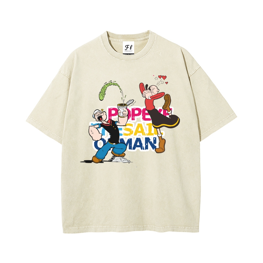 Men’s 100% Cotton Washed T-Shirt, Vintage Streetwear Oversized Short Sleeve Crew Neck Tee, Soft Breathable Casual Top for Summer Daily Wear-08