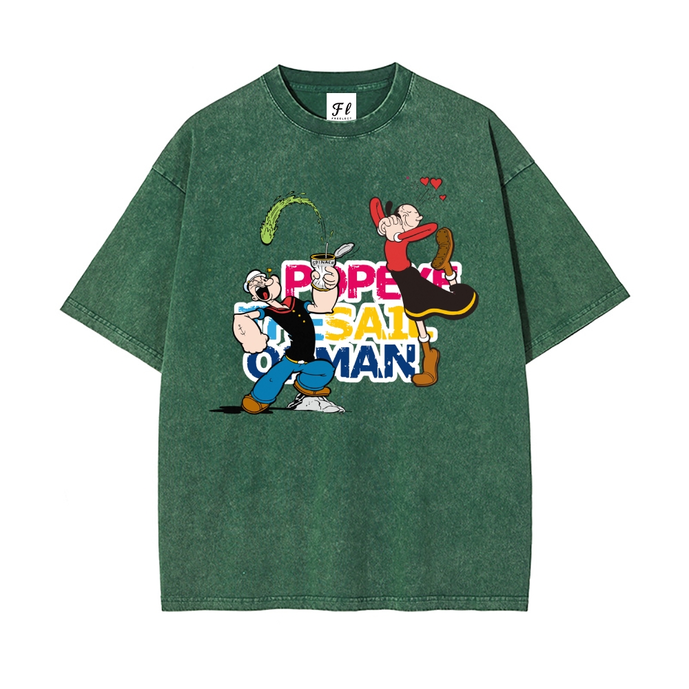 Men’s 100% Cotton Washed T-Shirt, Vintage Streetwear Oversized Short Sleeve Crew Neck Tee, Soft Breathable Casual Top for Summer Daily Wear-08