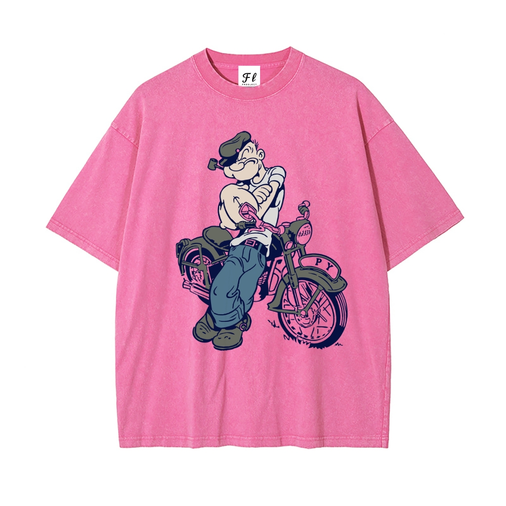 Men’s 100% Cotton Washed T-Shirt, Vintage Streetwear Oversized Short Sleeve Crew Neck Tee, Soft Breathable Casual Top for Summer Daily Wear-09