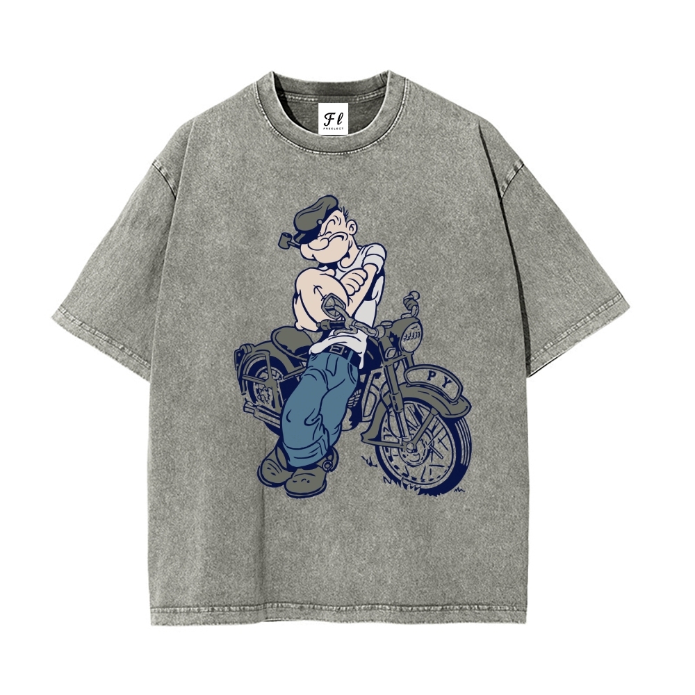 Men’s 100% Cotton Washed T-Shirt, Vintage Streetwear Oversized Short Sleeve Crew Neck Tee, Soft Breathable Casual Top for Summer Daily Wear-09