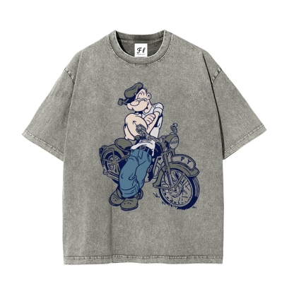 Men’s 100% Cotton Washed T-Shirt, Vintage Streetwear Oversized Short Sleeve Crew Neck Tee, Soft Breathable Casual Top for Summer Daily Wear-09