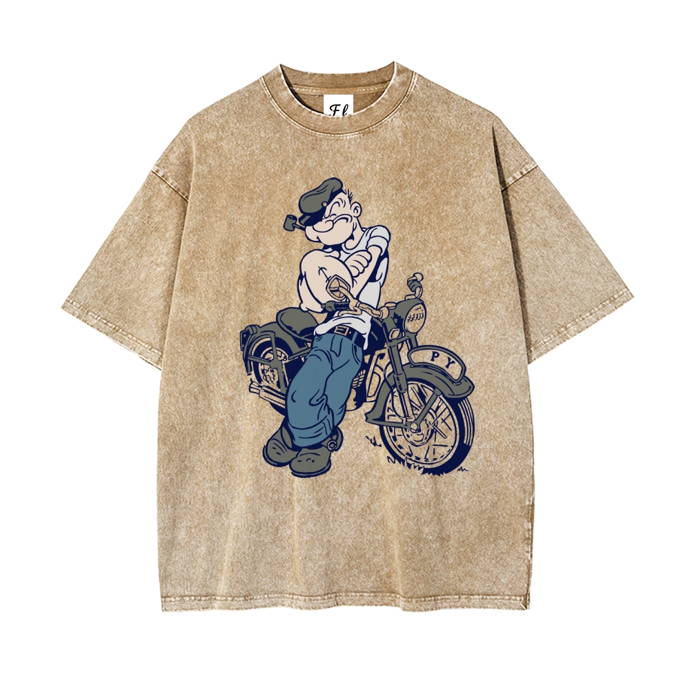 Men’s 100% Cotton Washed T-Shirt, Vintage Streetwear Oversized Short Sleeve Crew Neck Tee, Soft Breathable Casual Top for Summer Daily Wear-09