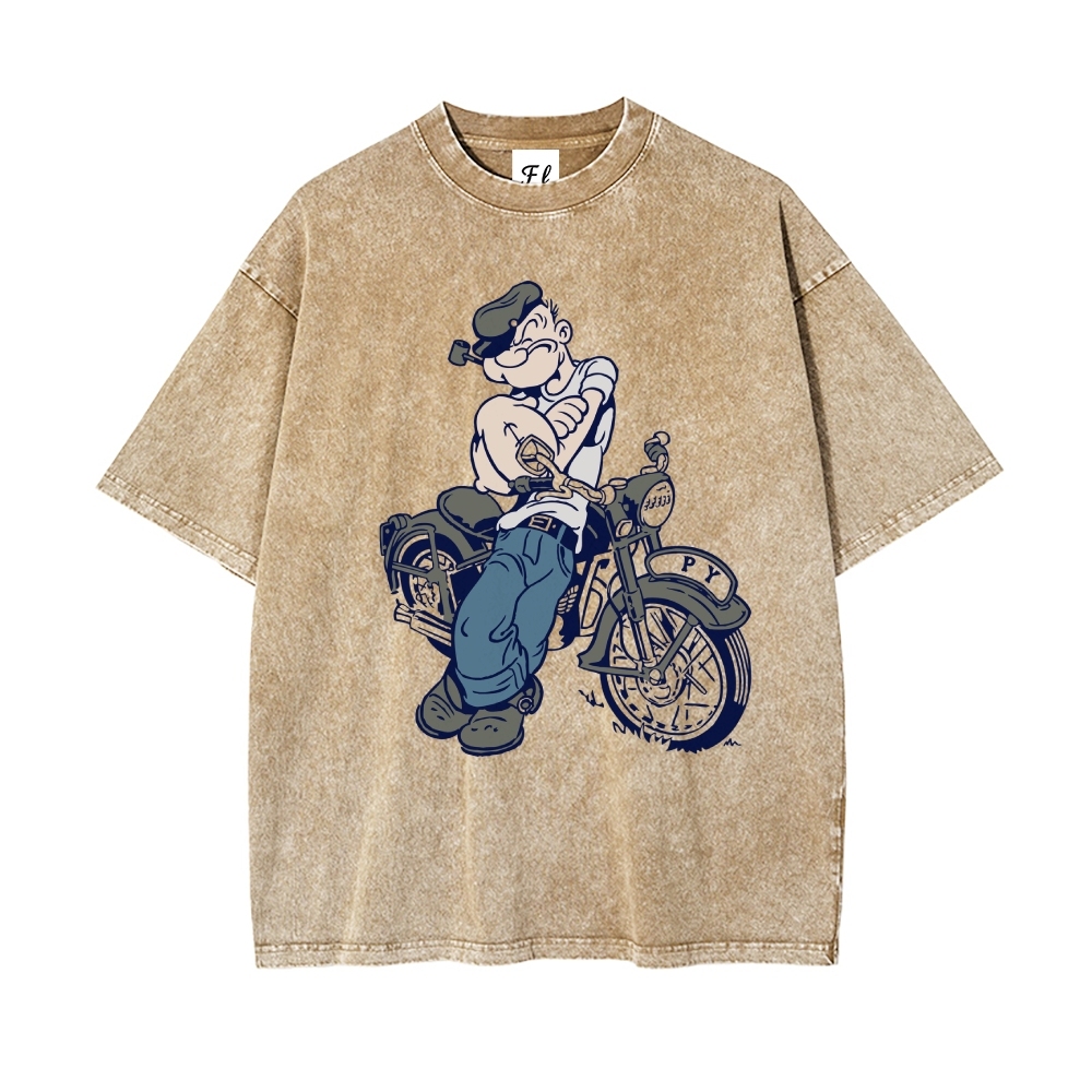 Men’s 100% Cotton Washed T-Shirt, Vintage Streetwear Oversized Short Sleeve Crew Neck Tee, Soft Breathable Casual Top for Summer Daily Wear-09