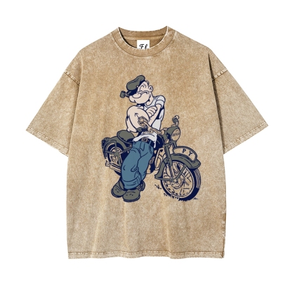 Men’s 100% Cotton Washed T-Shirt, Vintage Streetwear Oversized Short Sleeve Crew Neck Tee, Soft Breathable Casual Top for Summer Daily Wear-09