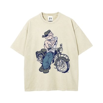 Men’s 100% Cotton Washed T-Shirt, Vintage Streetwear Oversized Short Sleeve Crew Neck Tee, Soft Breathable Casual Top for Summer Daily Wear-09