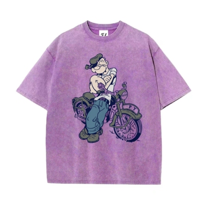 Men’s 100% Cotton Washed T-Shirt, Vintage Streetwear Oversized Short Sleeve Crew Neck Tee, Soft Breathable Casual Top for Summer Daily Wear-09