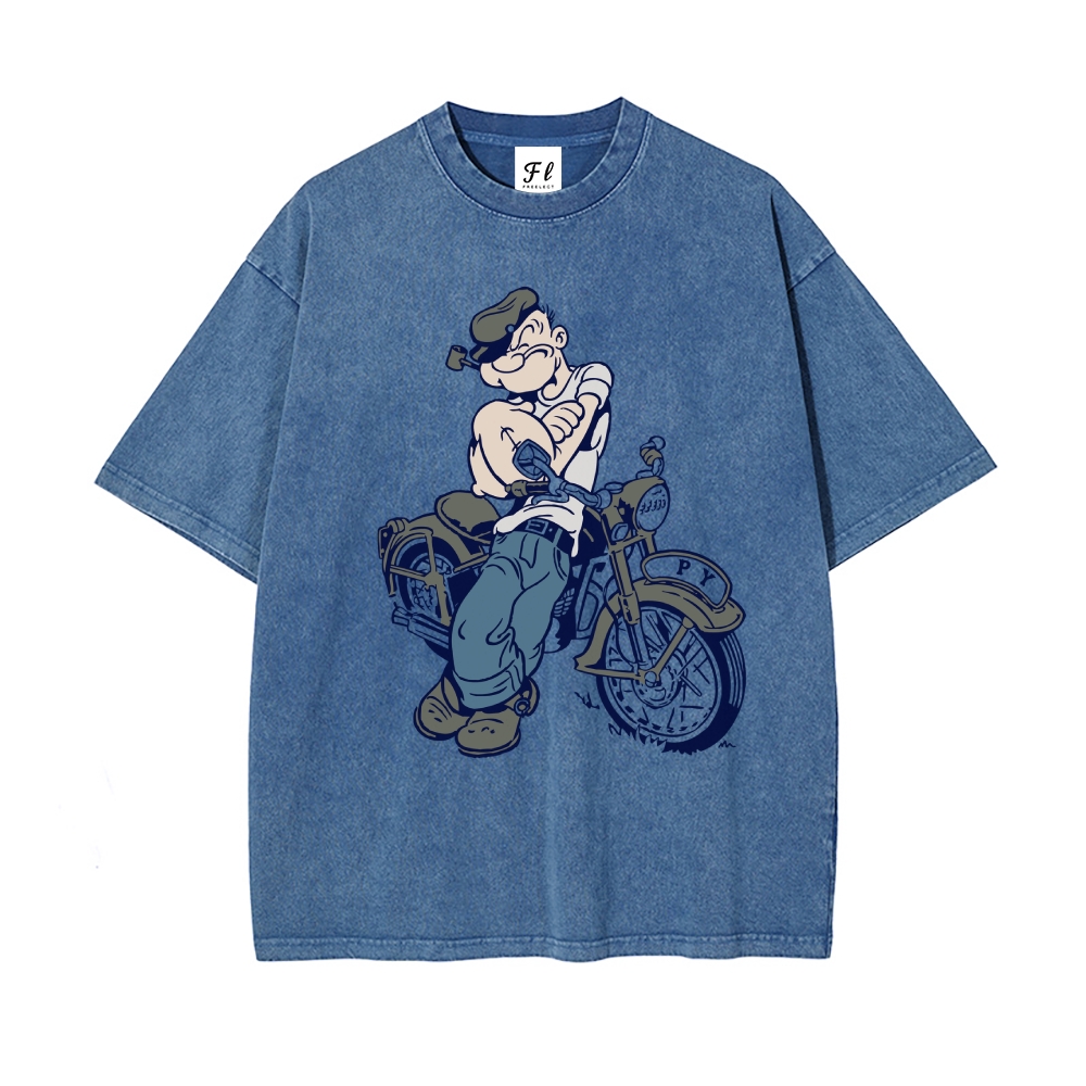 Men’s 100% Cotton Washed T-Shirt, Vintage Streetwear Oversized Short Sleeve Crew Neck Tee, Soft Breathable Casual Top for Summer Daily Wear-09