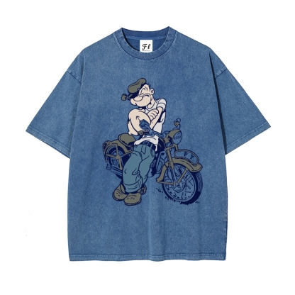 Men’s 100% Cotton Washed T-Shirt, Vintage Streetwear Oversized Short Sleeve Crew Neck Tee, Soft Breathable Casual Top for Summer Daily Wear-09