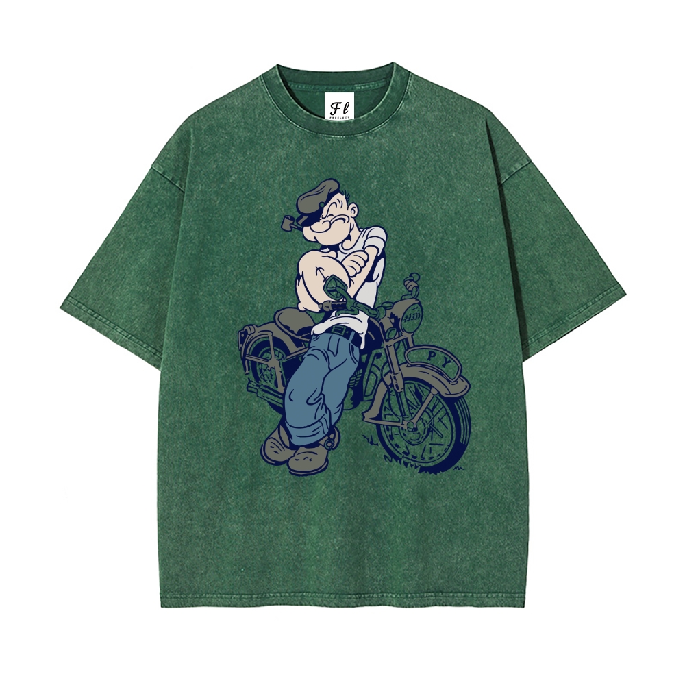 Men’s 100% Cotton Washed T-Shirt, Vintage Streetwear Oversized Short Sleeve Crew Neck Tee, Soft Breathable Casual Top for Summer Daily Wear-09