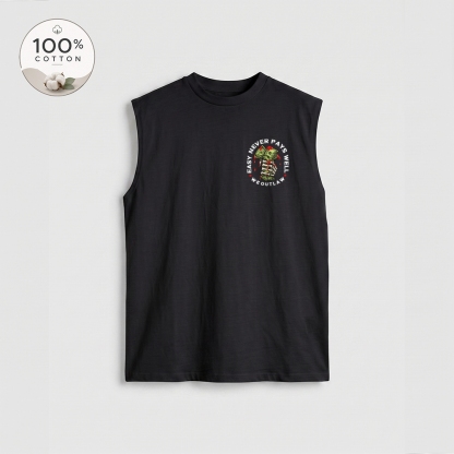 Men’s 100% Cotton Classic American Graphic Tank Top, Vintage Streetwear Oversized Crew Neck, Soft Breathable Casual Sleeveless Top for Summer Daily Wear-24