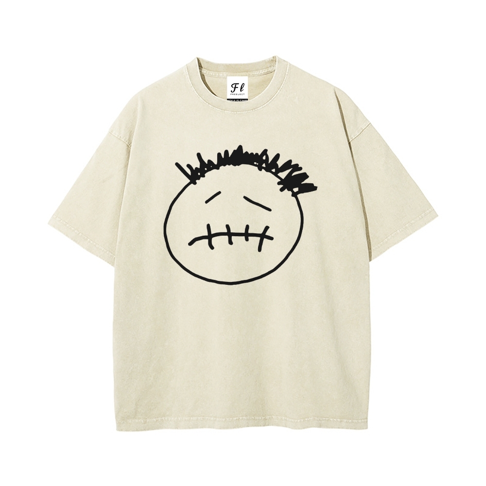 Men’s 100% Cotton Washed T-Shirt, Vintage Streetwear Oversized Short Sleeve Crew Neck Tee, Soft Breathable Casual Top for Summer Daily Wear-86