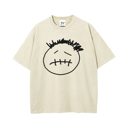 Men’s 100% Cotton Washed T-Shirt, Vintage Streetwear Oversized Short Sleeve Crew Neck Tee, Soft Breathable Casual Top for Summer Daily Wear-86
