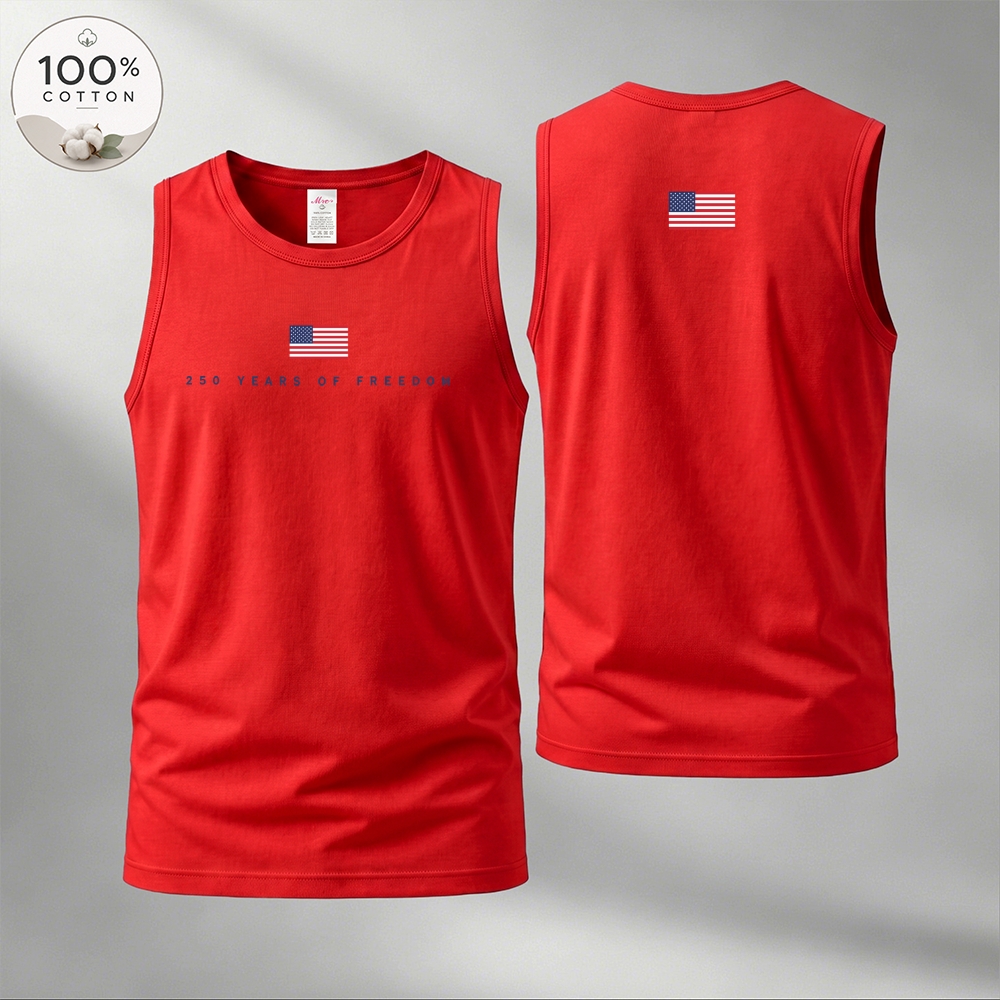 Men’s 100% Cotton Classic American Graphic Tank Top, Vintage Streetwear Oversized Crew Neck, Soft Breathable Casual Sleeveless Top for Summer Daily Wear-07
