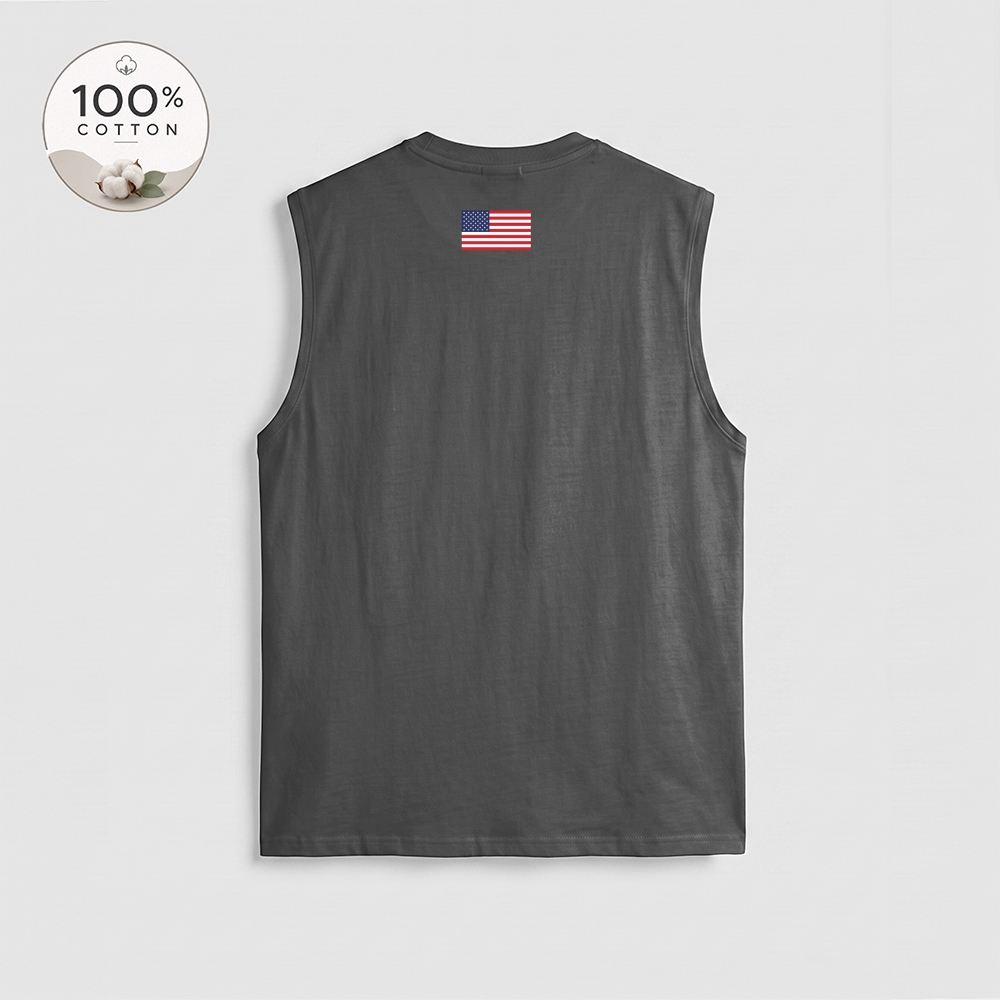 Men’s 100% Cotton Classic American Graphic Tank Top, Vintage Streetwear Oversized Crew Neck, Soft Breathable Casual Sleeveless Top for Summer Daily Wear-07