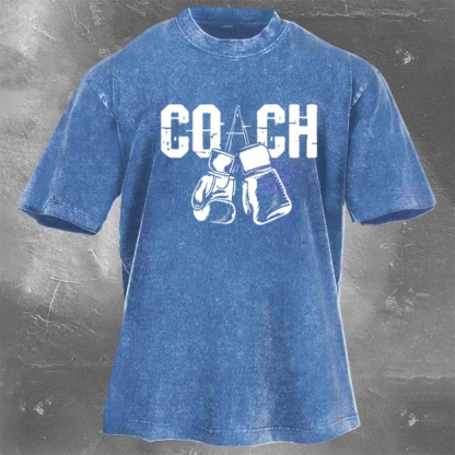 Street Fitness Boxing Print Washed Vintage Short Sleeve 04