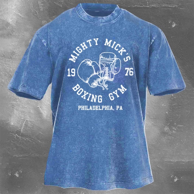 Street Fitness Boxing Print Washed Vintage Short Sleeve 05