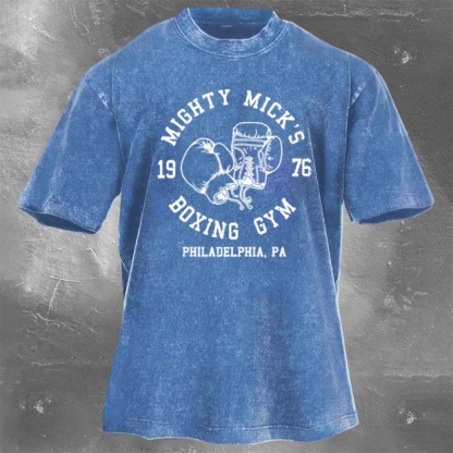 Street Fitness Boxing Print Washed Vintage Short Sleeve 05