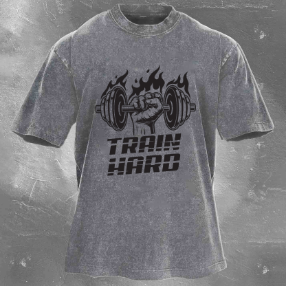 TRAIN HARD Men's Washed T-shirt