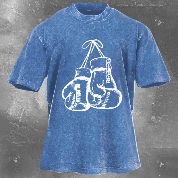 Street Fitness Boxing Print Washed Vintage Short Sleeve 06