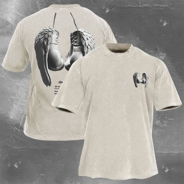 Street Fitness Boxing Print Washed Vintage Short Sleeve 01