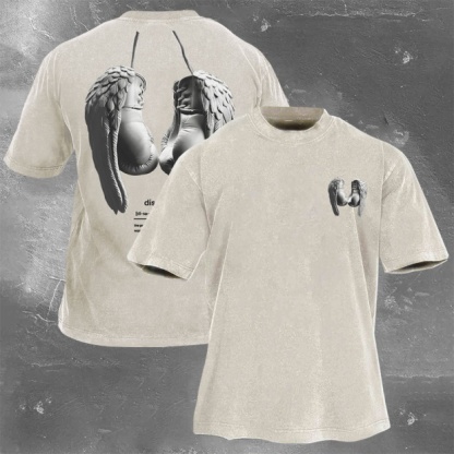 Street Fitness Boxing Print Washed Vintage Short Sleeve 01
