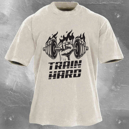 TRAIN HARD Men's Washed T-shirt