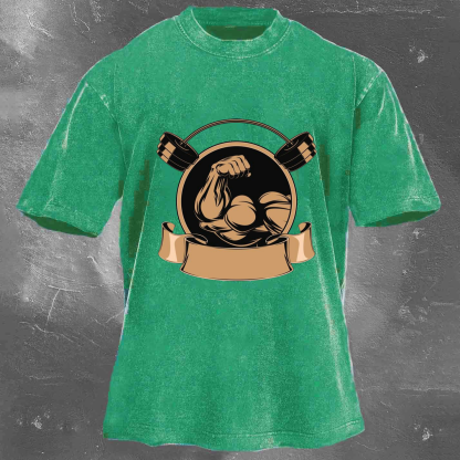 Personalized Fitness Pattern Printing Men's Washed T-shirt