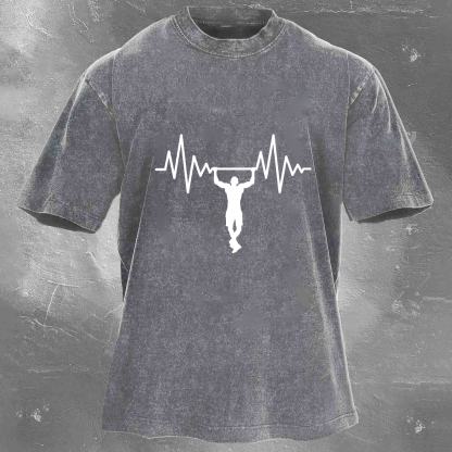 Personalized Fun Fitness Pattern Print Men's Washed T-shirt