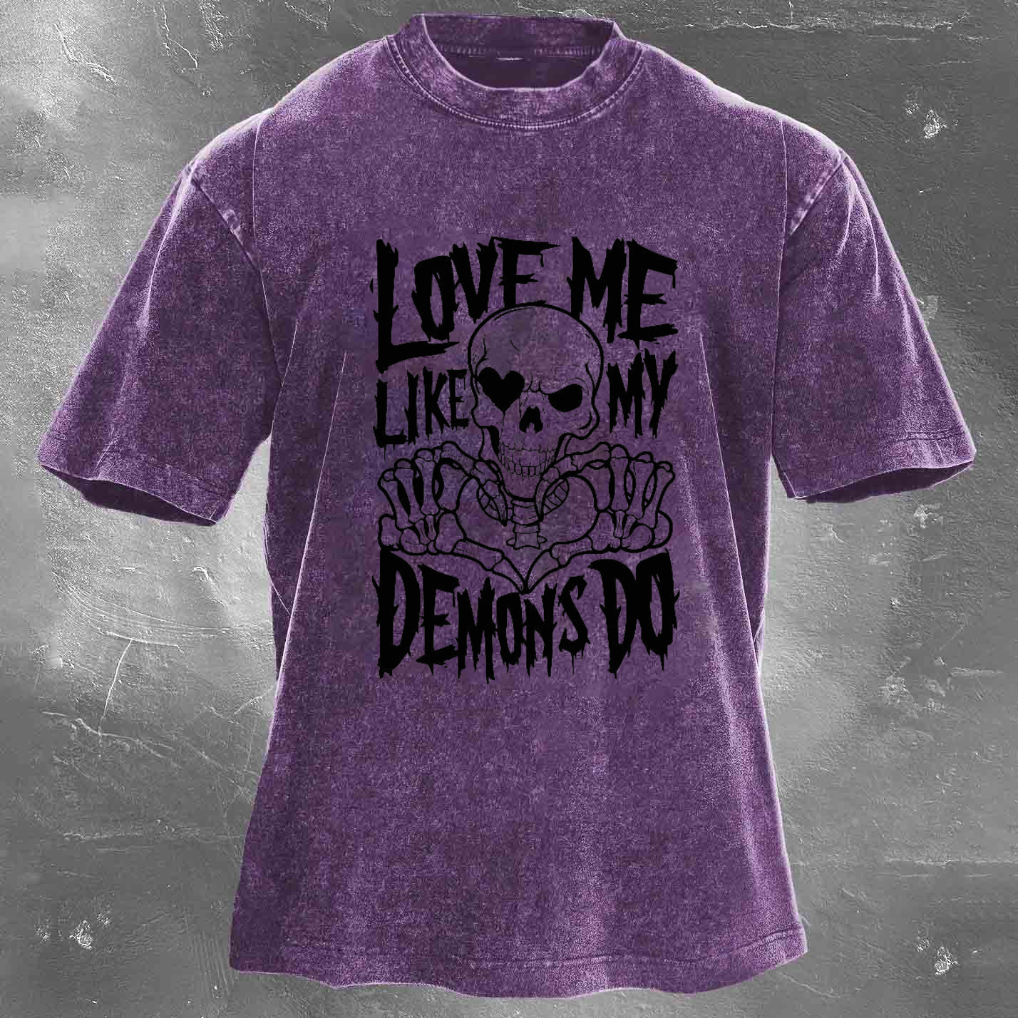 LOVE ME LIKE MY DEMONS DO Skeleton Men's washed T-shirt