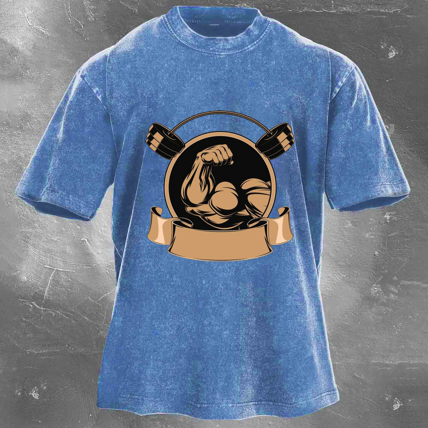 Personalized Fitness Pattern Printing Men's Washed T-shirt