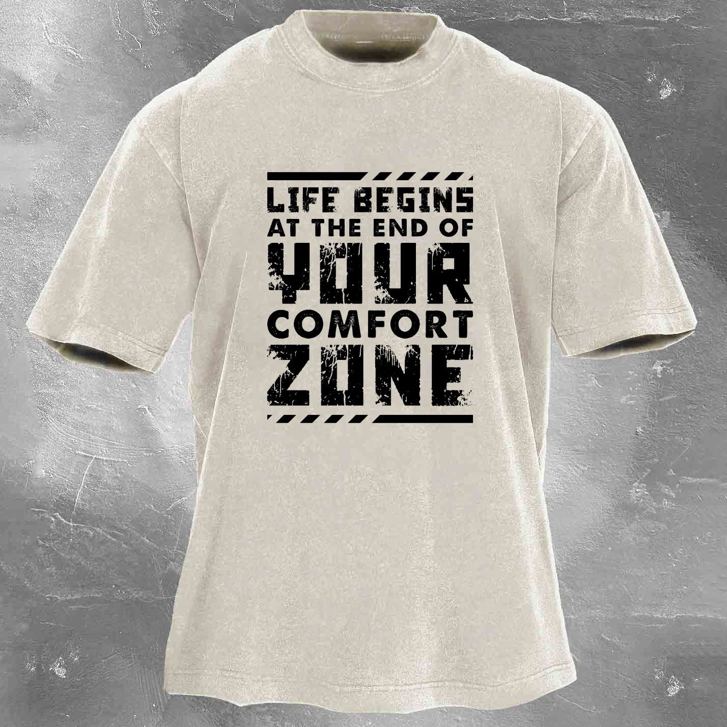 LIFE BEING AT THE END OF YOUR COMFORT ZONE Men's washed T-shirt