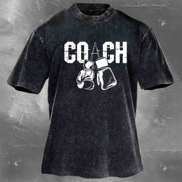 Street Fitness Boxing Print Washed Vintage Short Sleeve 04