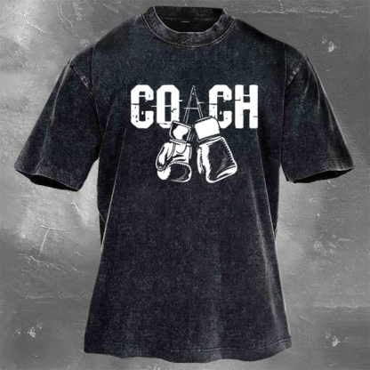 Street Fitness Boxing Print Washed Vintage Short Sleeve 04