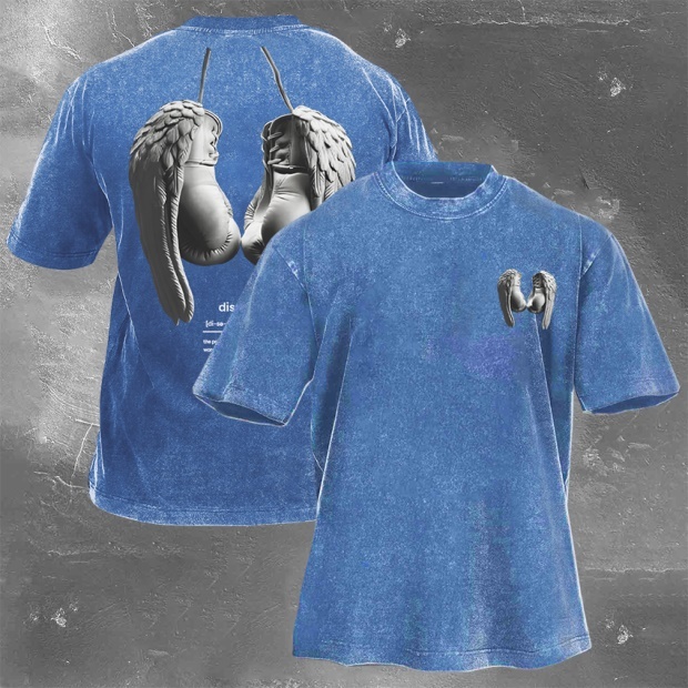 Street Fitness Boxing Print Washed Vintage Short Sleeve 01