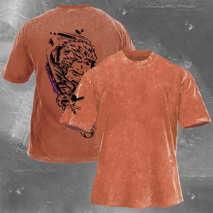 Classic Popular Anime Print Retro Washed Short Sleeves 05