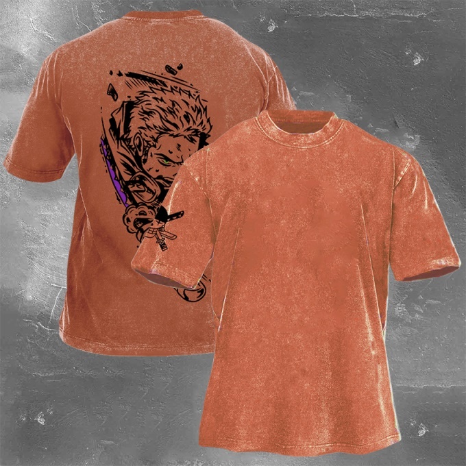 Classic Popular Anime Print Retro Washed Short Sleeves 05