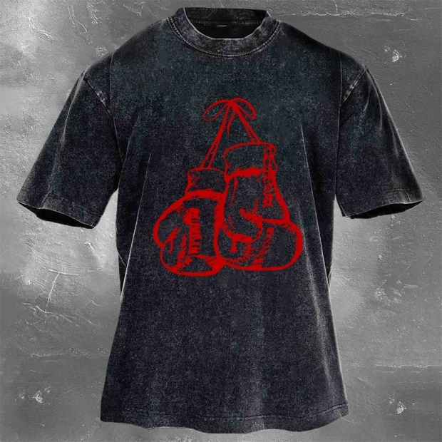 Street Fitness Boxing Print Washed Vintage Short Sleeve 06