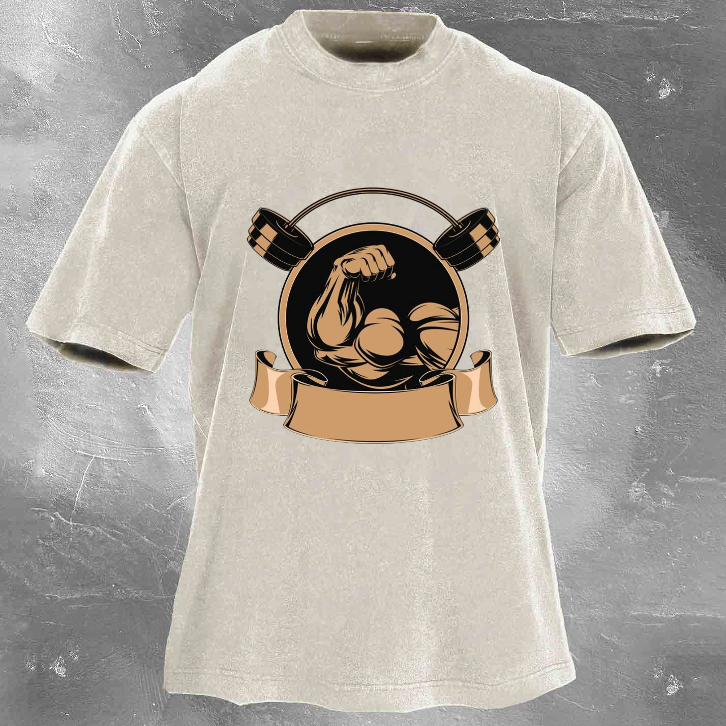 Personalized Fitness Pattern Printing Men's Washed T-shirt