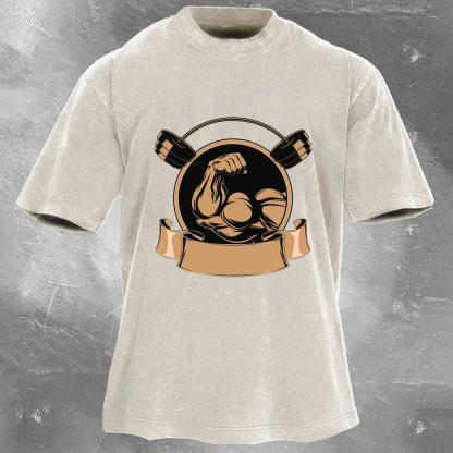 Personalized Fitness Pattern Printing Men's Washed T-shirt