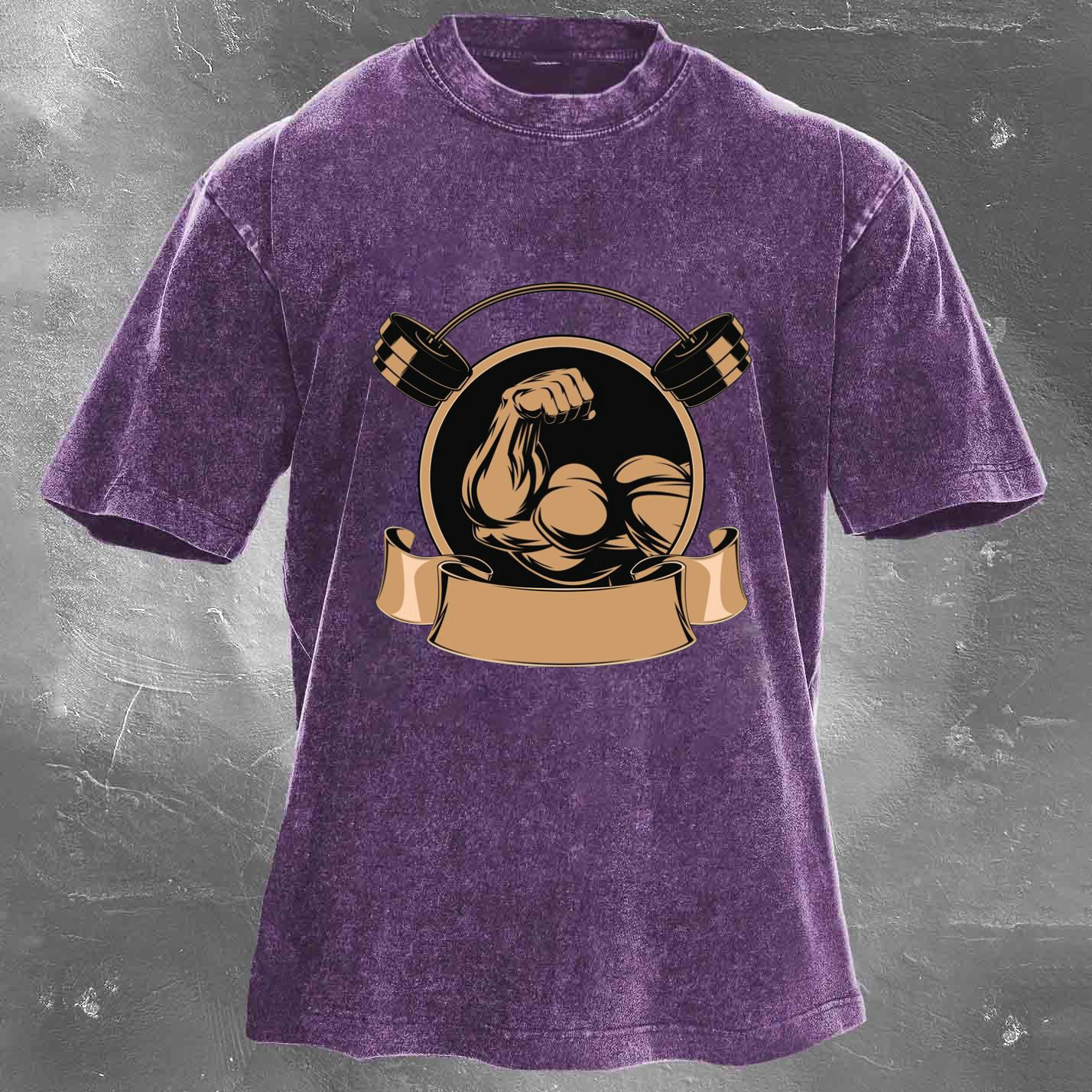 Personalized Fitness Pattern Printing Men's Washed T-shirt