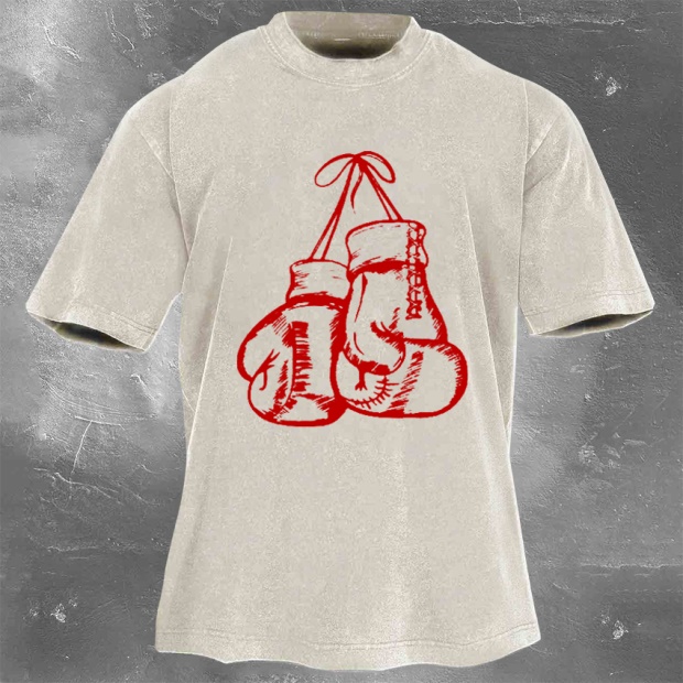 Street Fitness Boxing Print Washed Vintage Short Sleeve 06