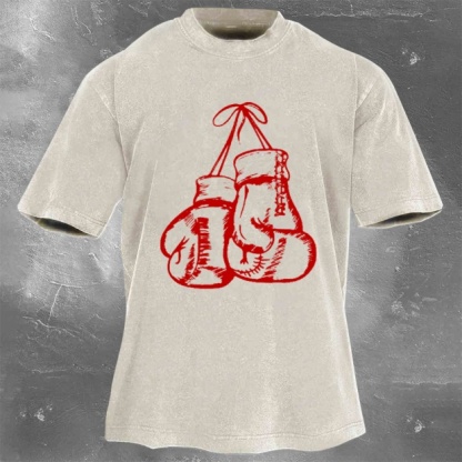 Street Fitness Boxing Print Washed Vintage Short Sleeve 06