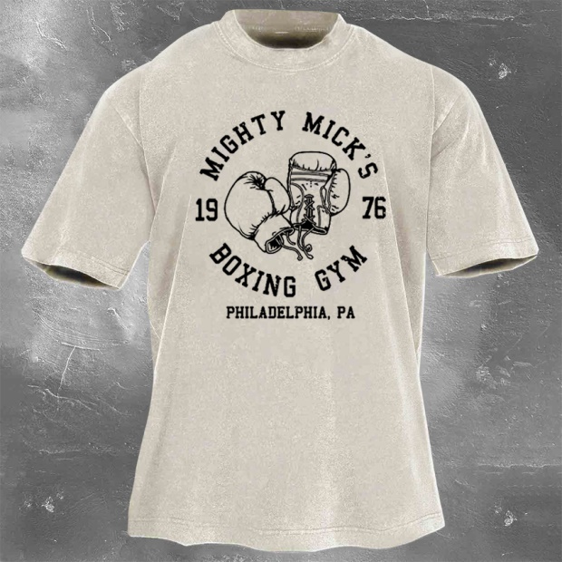 Street Fitness Boxing Print Washed Vintage Short Sleeve 05