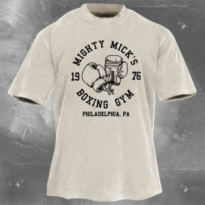 Street Fitness Boxing Print Washed Vintage Short Sleeve 05