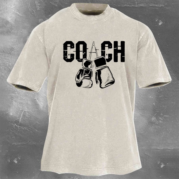 Street Fitness Boxing Print Washed Vintage Short Sleeve 04