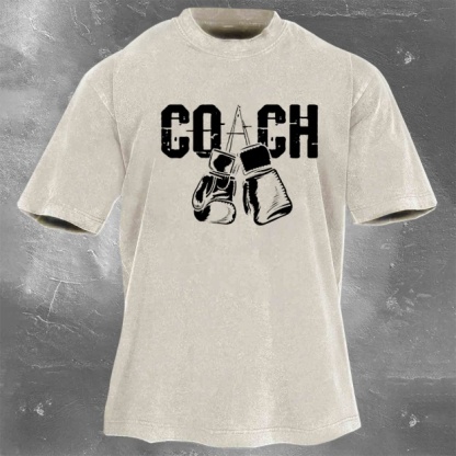 Street Fitness Boxing Print Washed Vintage Short Sleeve 04