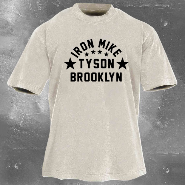 Classic Popular Boxing Star Print Washed Retro Short Sleeves 05