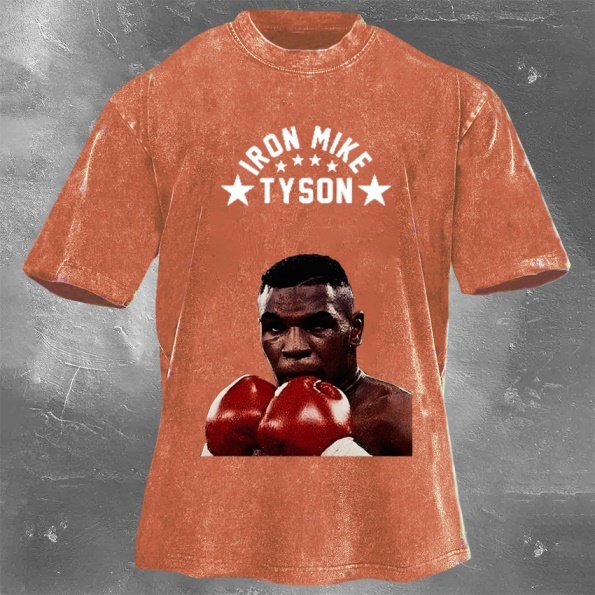 Classic Popular Boxing Star Print Washed Retro Short Sleeves 07
