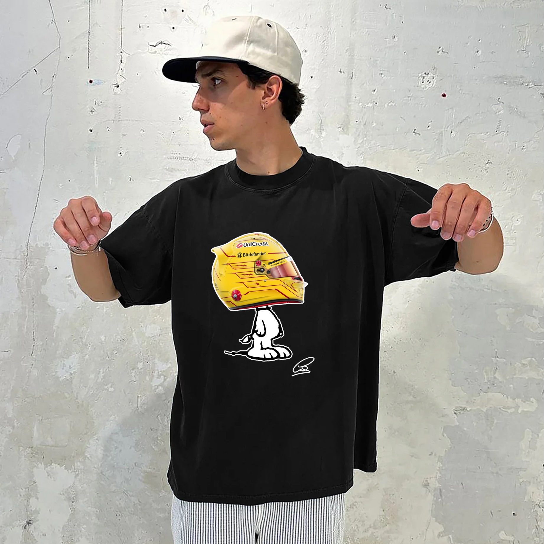 Cartoon Character × Racing Driver Printed Pure Cotton Casual T-Shirt 01