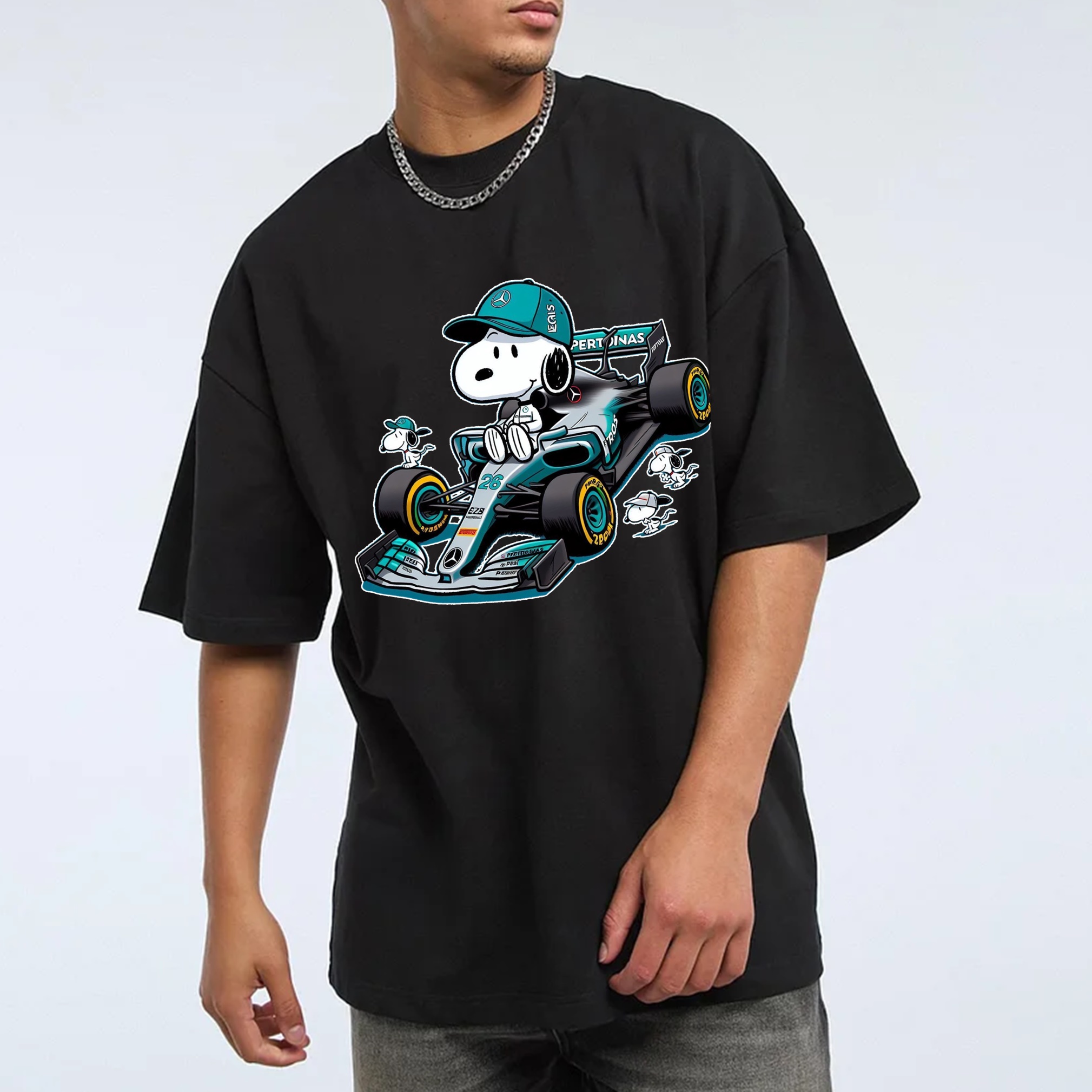 Popular Racing Team × Cartoon Character Printed Pure Cotton Casual T-Shirt 02